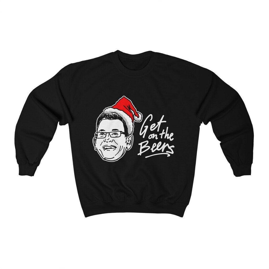 Christmas Get on the Beers Sweatshirt, Melbourne Lockdown Tee, Get on the Beers Meme based Funny Victorian Beer Sweatshirt for Melburnians